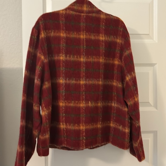 Sasha red fall leaves color wool blend jacket zipper sz 16 funnel neck plaid - Picture 12 of 16